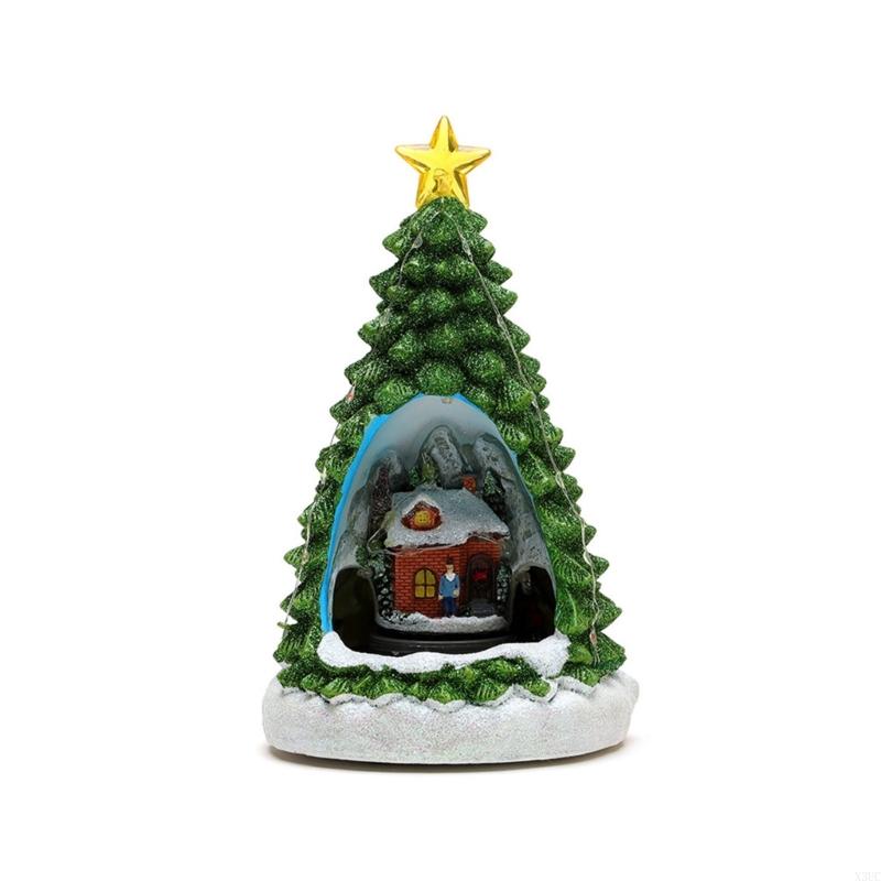 

Christmas Tree Music Box For Men Women Kids Birthday Christmas Present Rotating Train Resin Music Box With LED Light X3UC