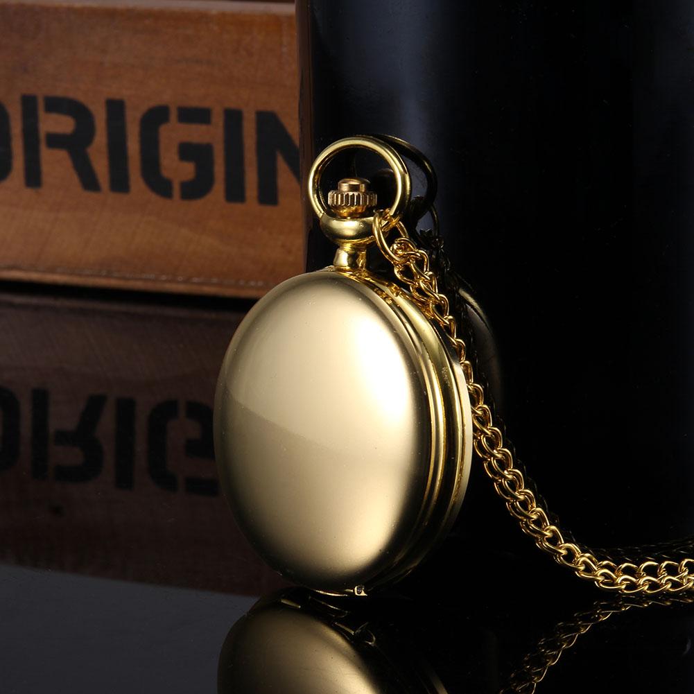 1PC Vintage New Fashion Men Women Quartz Pocket Watch Golden Polished Surface Case with Chain Necklace Jewelry Birthday Gifts