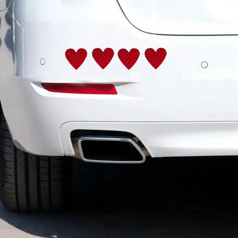 12pcs Car Bumper Night Anti-Collision Safety Strip Warning Stickers Motorcycle Bike Heart Shape Reflective Decoration Stickers