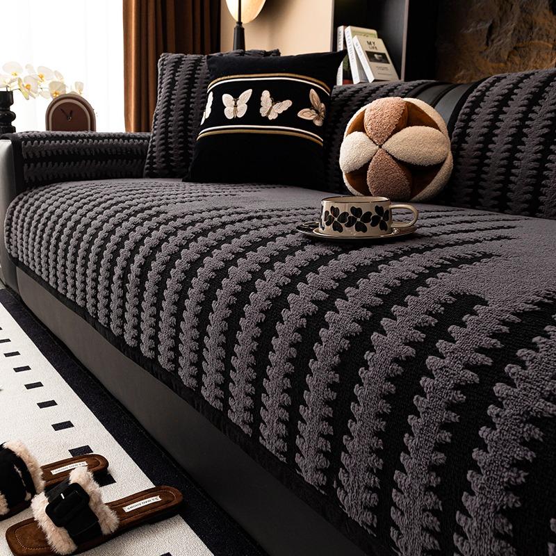 

Теплый стеганый флис с жаккардовым узором из изогнутых линий, чехол на диван с противоскользящей подкладкой для гостиной, накидки на диван, осенне-зимний декор 70*70cm темно серый