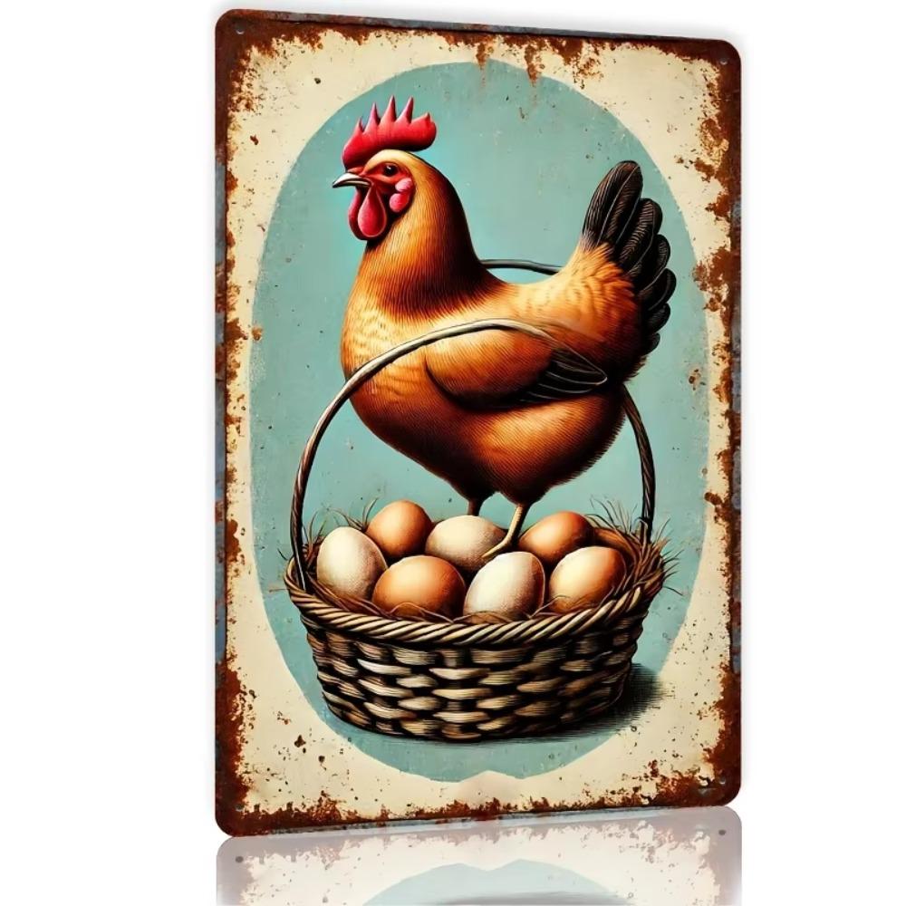 Vintage Farmhouse Chicken Egg Rustic Metal Tin Sign Wall Art Decor 8x12 Inch