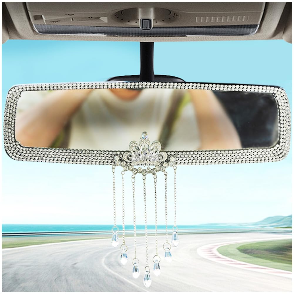 

HIGHAWK Mirror, Rearview Mirror, Sparkling, Car Crown, Easy Installation, Dress-Up, Crystal Stone Pendant, Room Mirror Tassel (Clear)