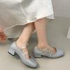 Mary Jane Shoes Heightened Retro Single Shoes Xia Square Toe Shallow Mouth Season One-word Leather Shoes Women