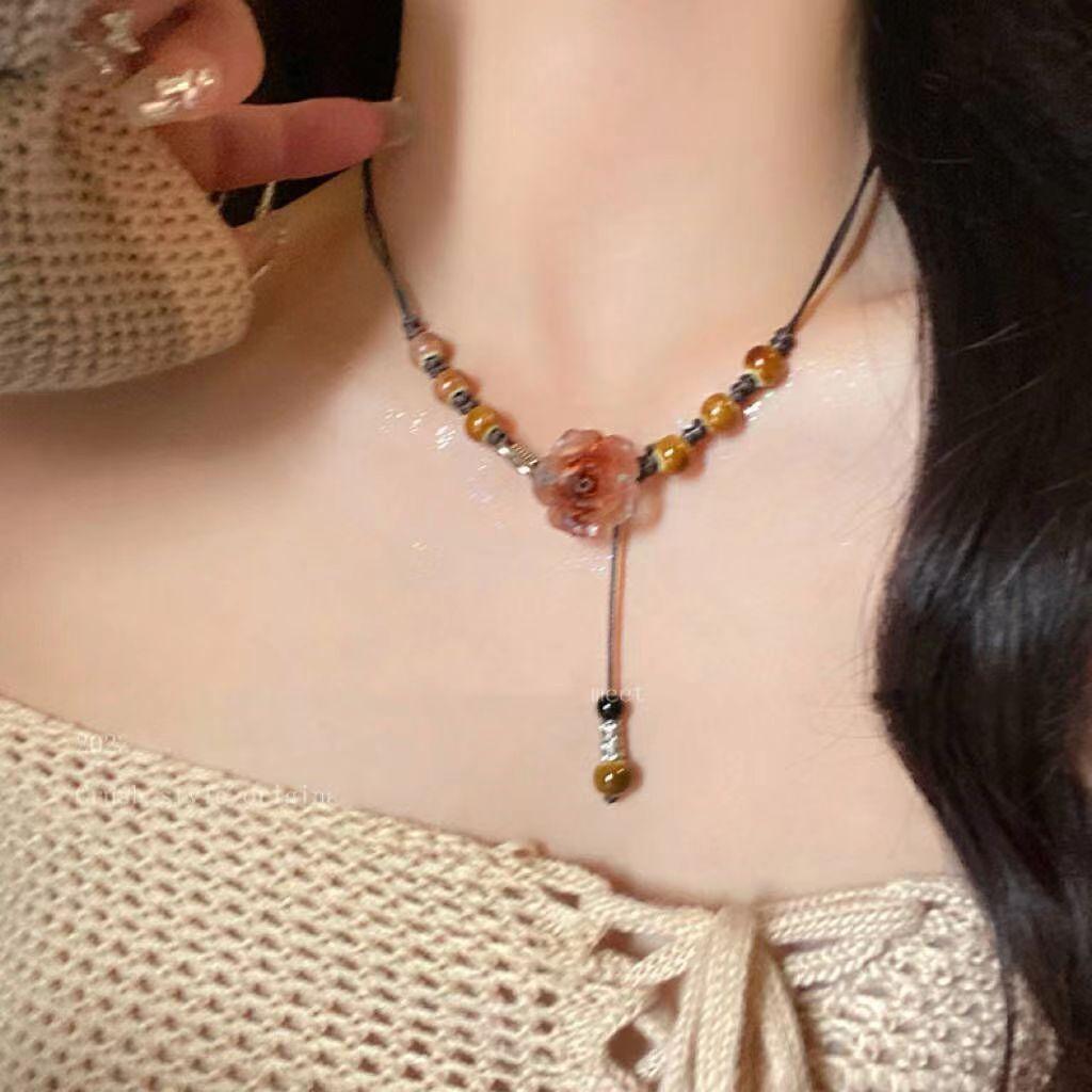 Qingge Ethnic Style Necklace, Retro Versatile Butterfly Color Glaze Pendant, Sweater Chain, Changchun Summer, Women'S Land