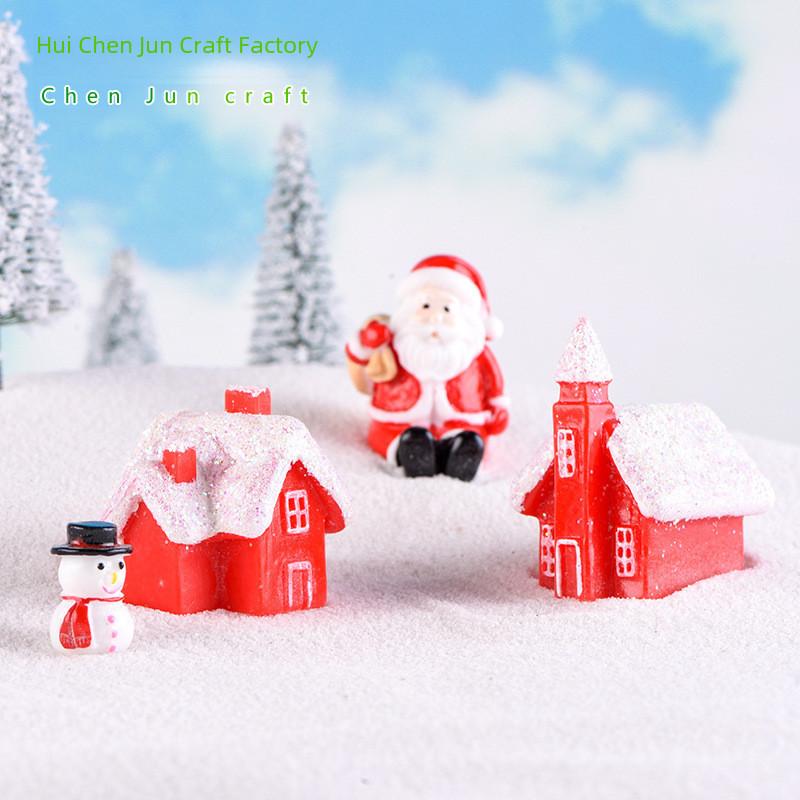 Festive Resin Snowy House Ornament Red Style Christmas Snowman Gift Decoration