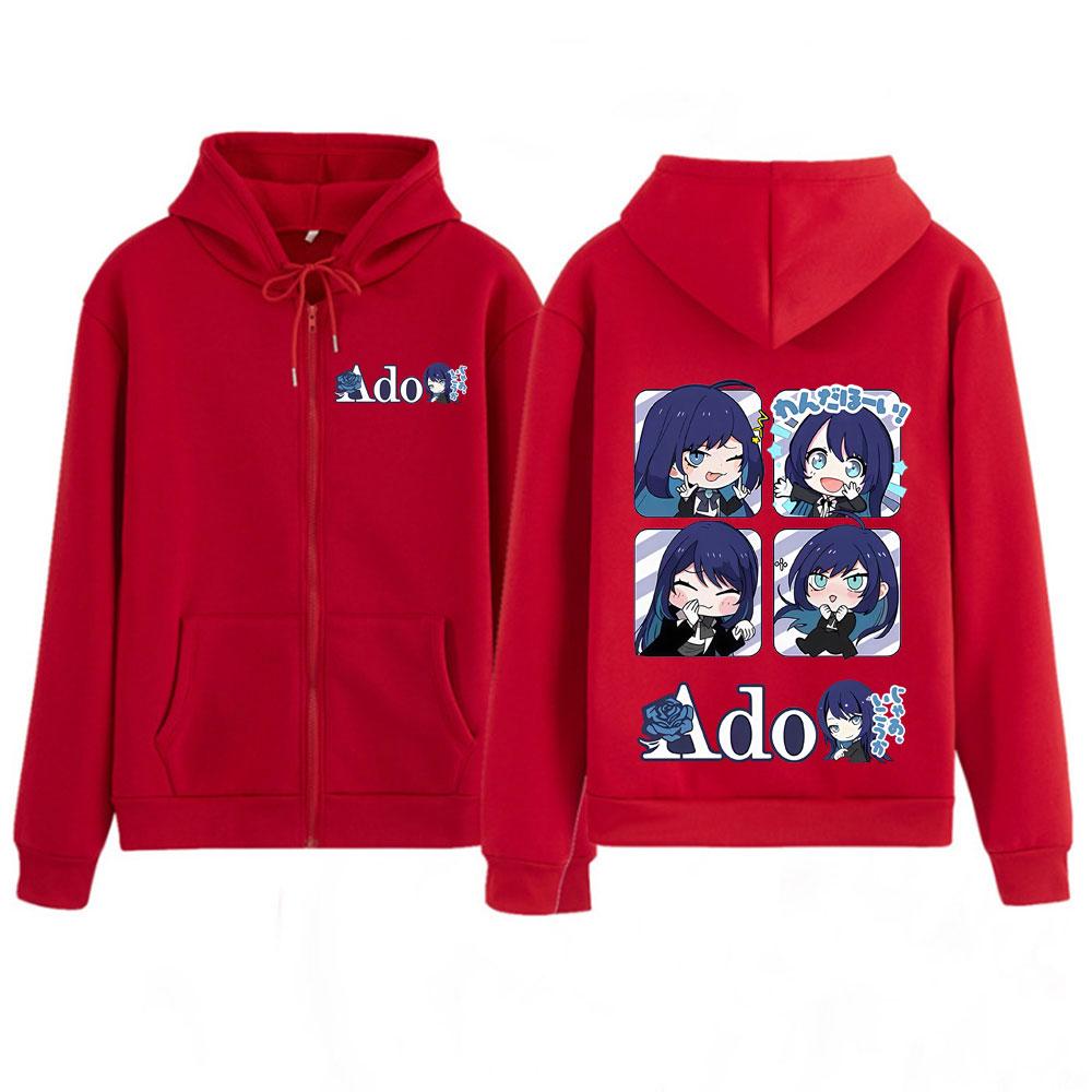 Ado Anime Double-sided Print Zipper Hoodies Women Men Autumn Winter Casual Harajuku Fashion Fleece Aesthetics Jacket Hoodies