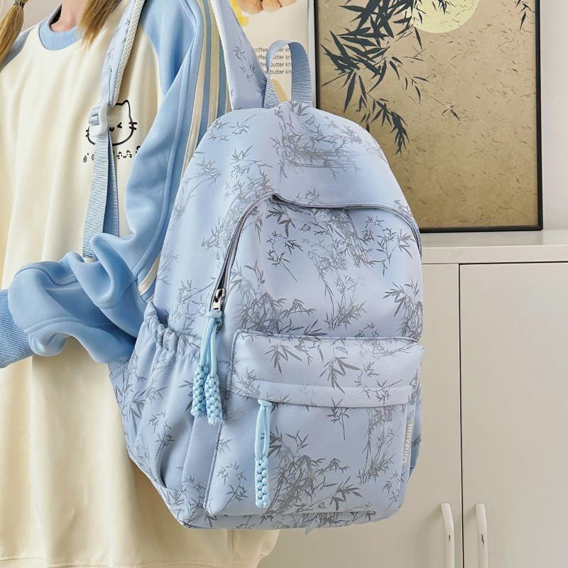 Color Solid Simple Bamboo Pattern Student Backpack For School And Use Daily