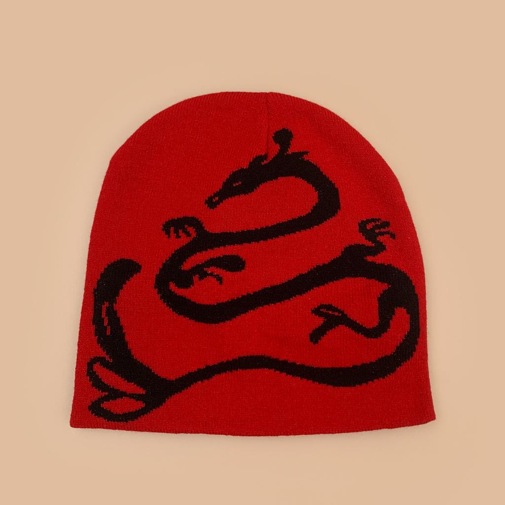 Autumn and winter retro contrasting color dragon jacquard knitted hat men and women warm personality street outdoor hip hop pullover hat