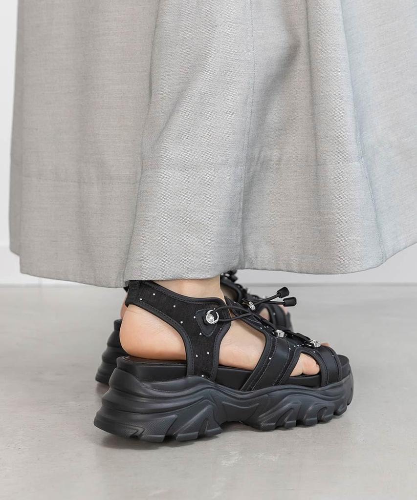 Jeweled Parts Sheer Sports Sandals PR35183 BLACK S