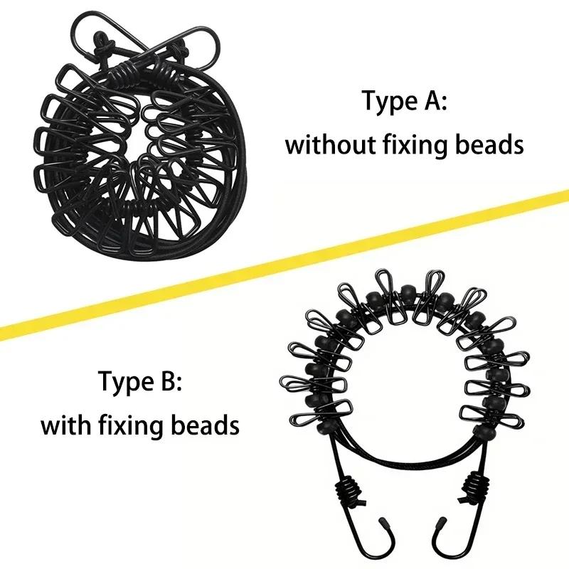 Portable Clothesline with 12 Clips Elastic Retractable Laundry Drying Rope Wind-Proof Clothes Hanging Line for Outdoor