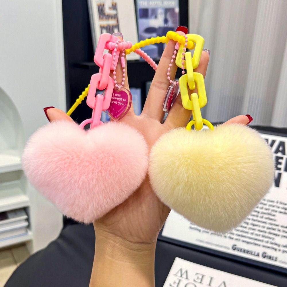 7cm Natural Fur Heart Ball Charm Keychain Women Girl Creative Soft Bag Pendant Cute Plush Toys Keychain Valentines Day Gifts