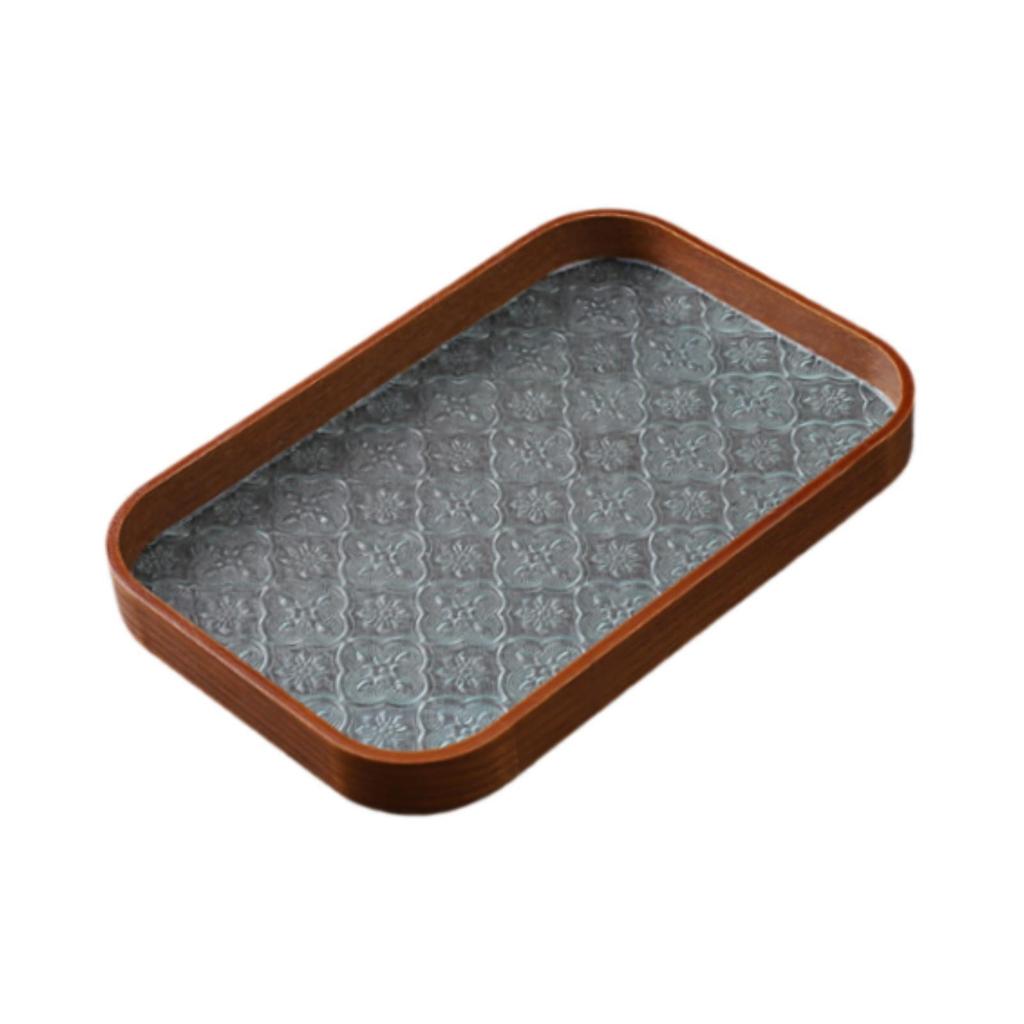 Wood Serving Tray Glass Desk Organizer Jewelry Storage Holder Wooden Trays for Eating for Bathroom Household Desk Tea Room Party