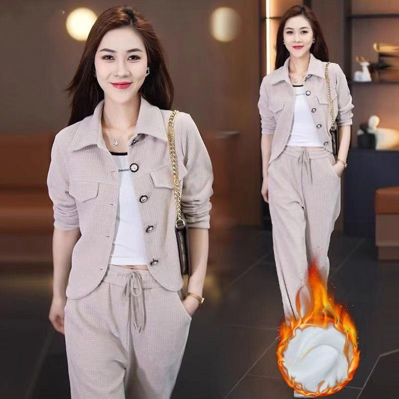 Fato Esportivo Feminino de Outono Moda Profissional - Conjunto Casual de Suéter de 2 Peças