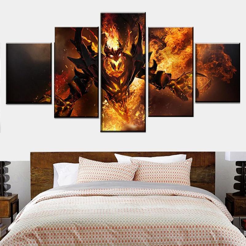 5 Panels Canvas Wall Arts Game Poster Painting DotA 2 Fire Heroes Picture Print Home Decor Living Room Wallpaper Artwork Mural