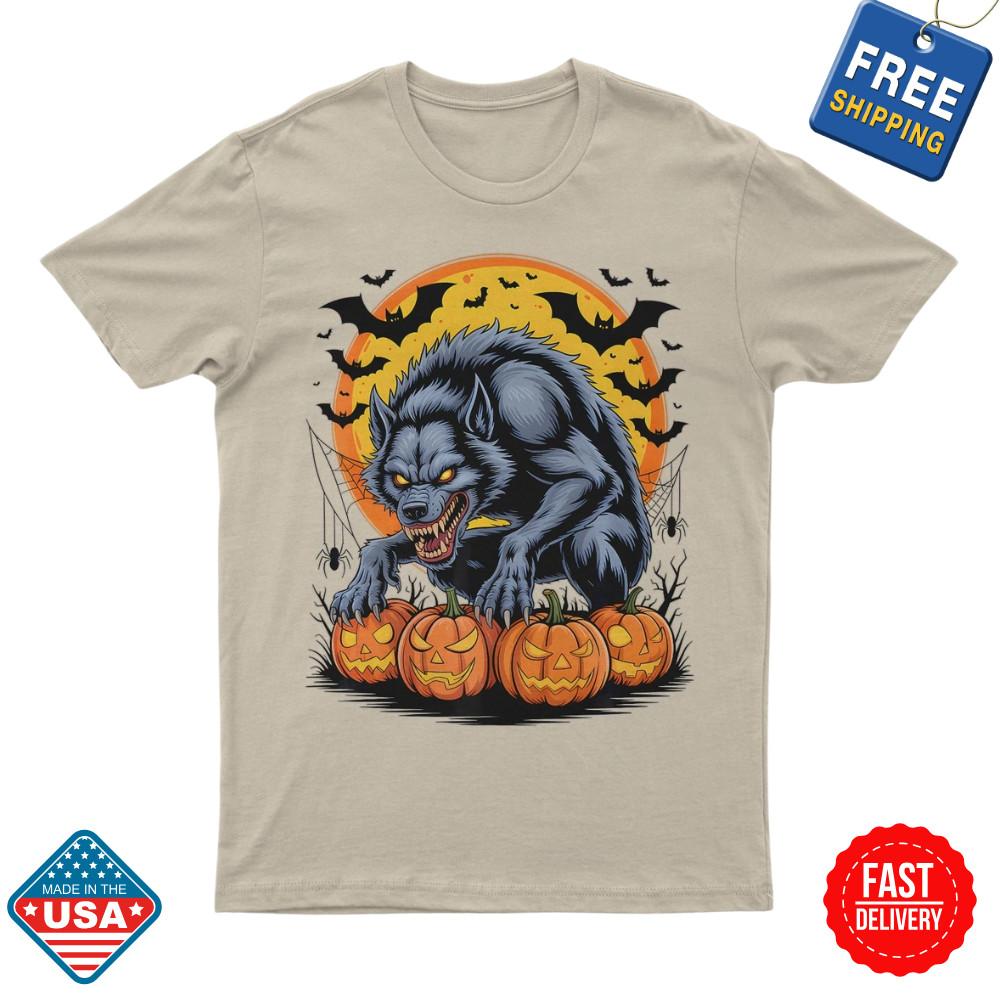 Scary Werewolf Halloween Moon Pumpkin Spooky Bats Horror T-Shirt Unisex Inspired Unisex T-Shirt M