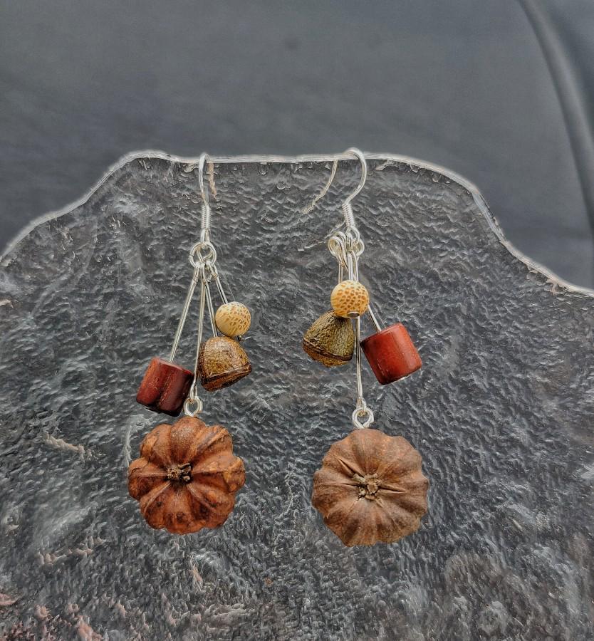 Zapfen Eichel Handgefertigt Echte Pflanze Ohrstecker, Umwandelbar in Ohrclips