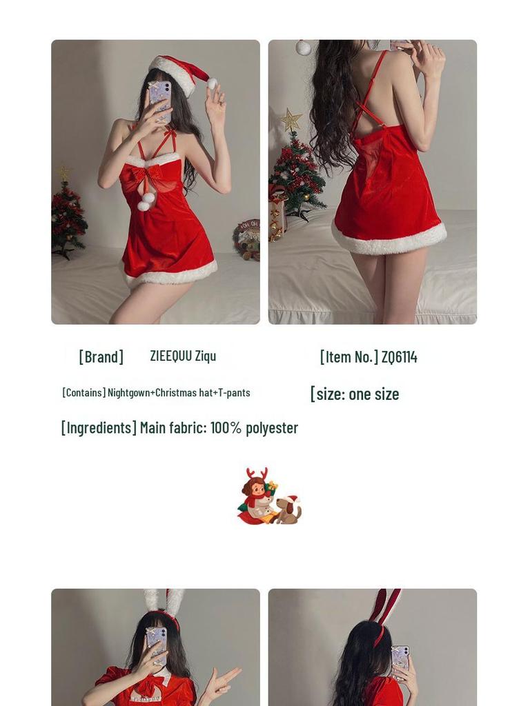 Festive Velvet Lingerie Nightgown & Role Play Set