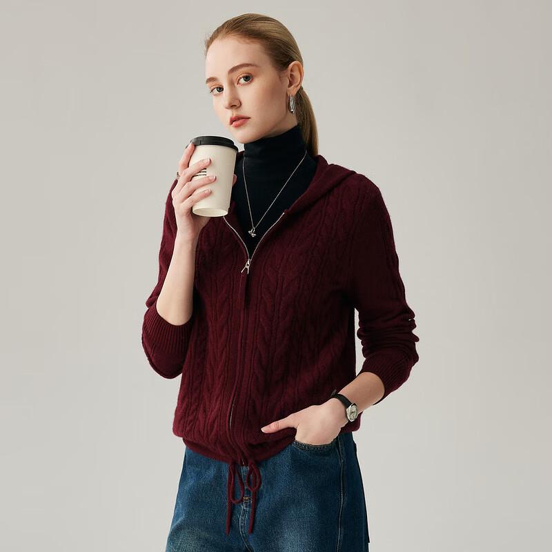 Zhaojun Women's Hooded Thick Cable Knit Cashmere Cardigan