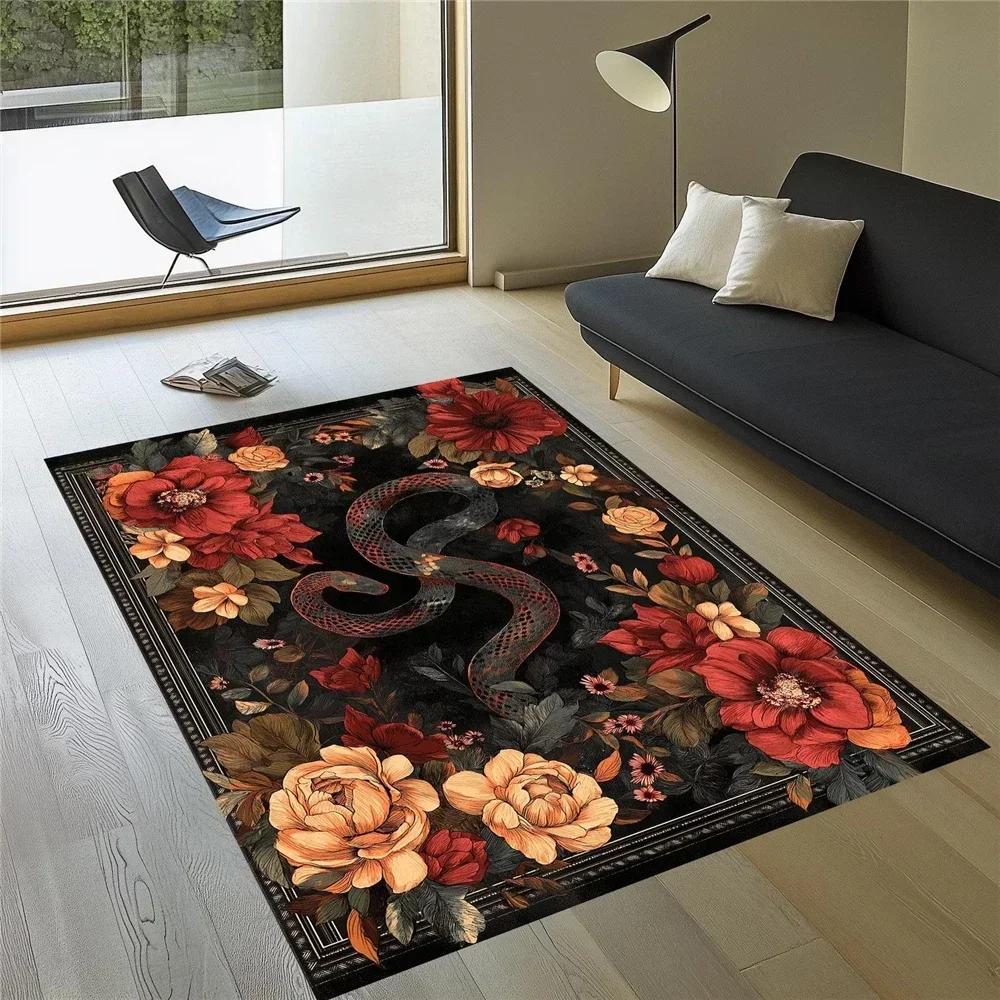 Teppiche mit Schlangen-Tiermuster Teppiche mit Schlangenmuster Klassischer Gothic-Teppich Rutschfester Waschbarer Bodenteppich für Wohnzimmer Schlafzimmer