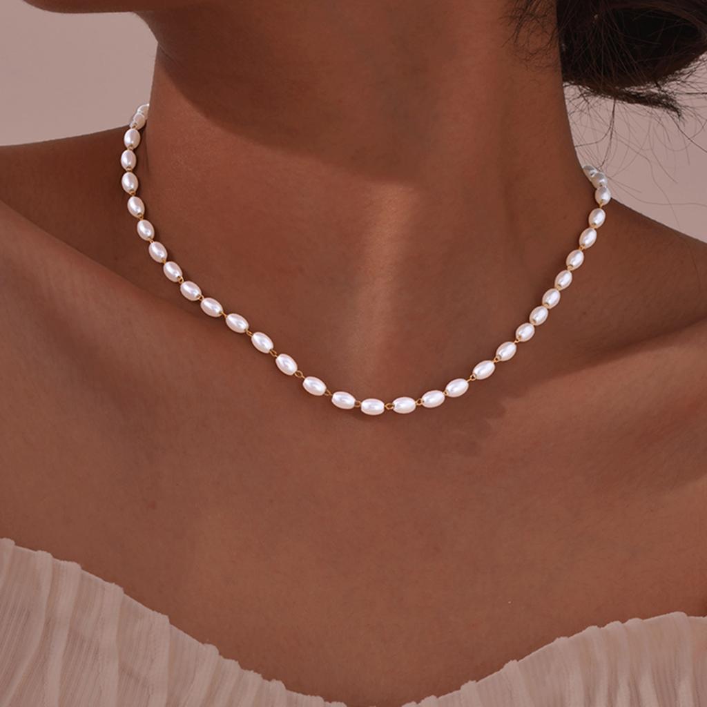 Imitation Pearl Necklace for Women, Stainless Steel Clavicle Chain, Exquisite Choker, Banquet Gifts Jewelry