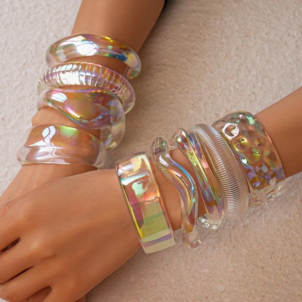 Colorful Wide Cuff Bangle Geometric Transparent Opening Bangle Jewelry Resin Bracelet  Women
