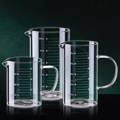1pcs Glass Measuring Cup With Handle Heat-resistant Laboratory Beaker Kitchen Milk Coffe Measuring Mug 250/350/500/1000ml