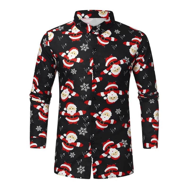 Christmas Holiday Party Men's 3D Snowflake Snowman Print Festive Atmosphere Lapel Long Sleeve Shirt Casual Slim Shirt