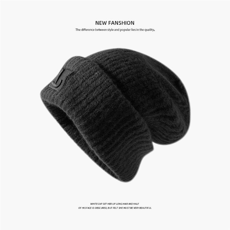 Autumn and winter warm wool hat, hand-woven hollow bald hat, women's fringed ear protector, sleeves, knitted hat