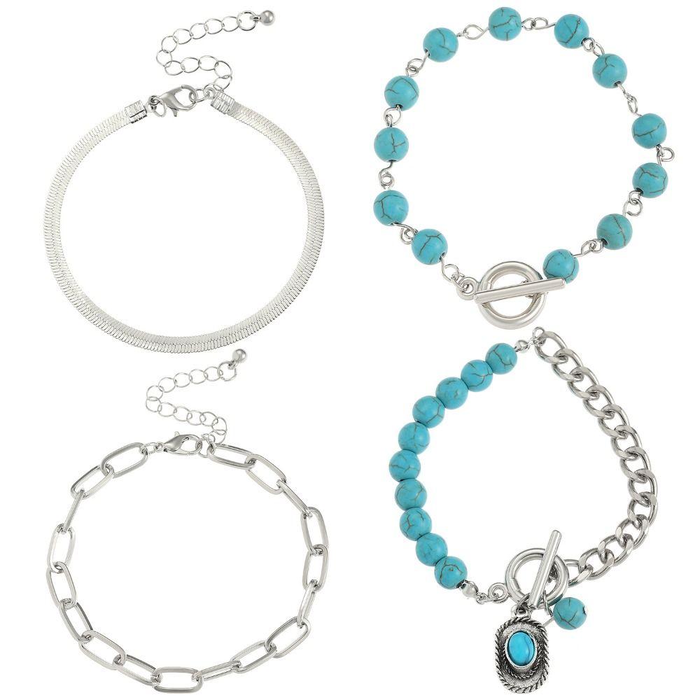 Beads Turquoise Bracelet Set Pearl Bohemian Style Hand Chain  Holiday