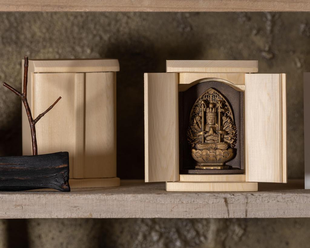Zeku Kannon Buddhist Statue in a Shrine Gold Prayer at Kongo Mount Koya Guardian of the Zodiac for those born in the Year of the Rat Thousand-Armed
