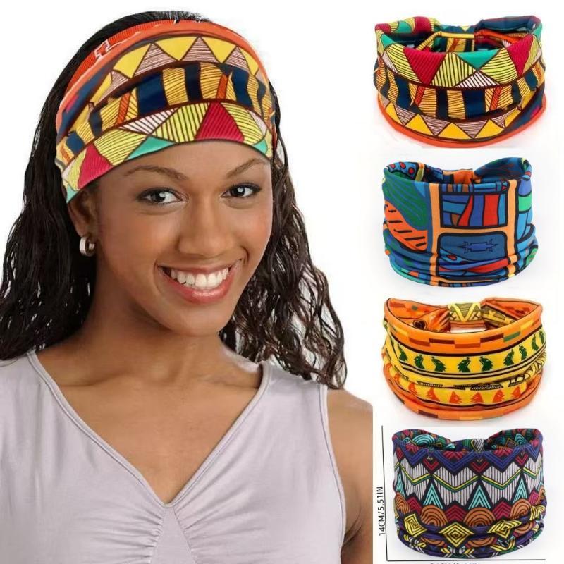 African Tribal Print Wide Headband With Soft Stretchy Fabric For Yoga Workout Running Wear