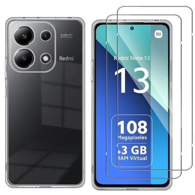 Silikonhülle für Xiaomi Redmi Note 13 4G (nicht für 5G) mit 2 gehärteten Gläsern Transparenter Schutz