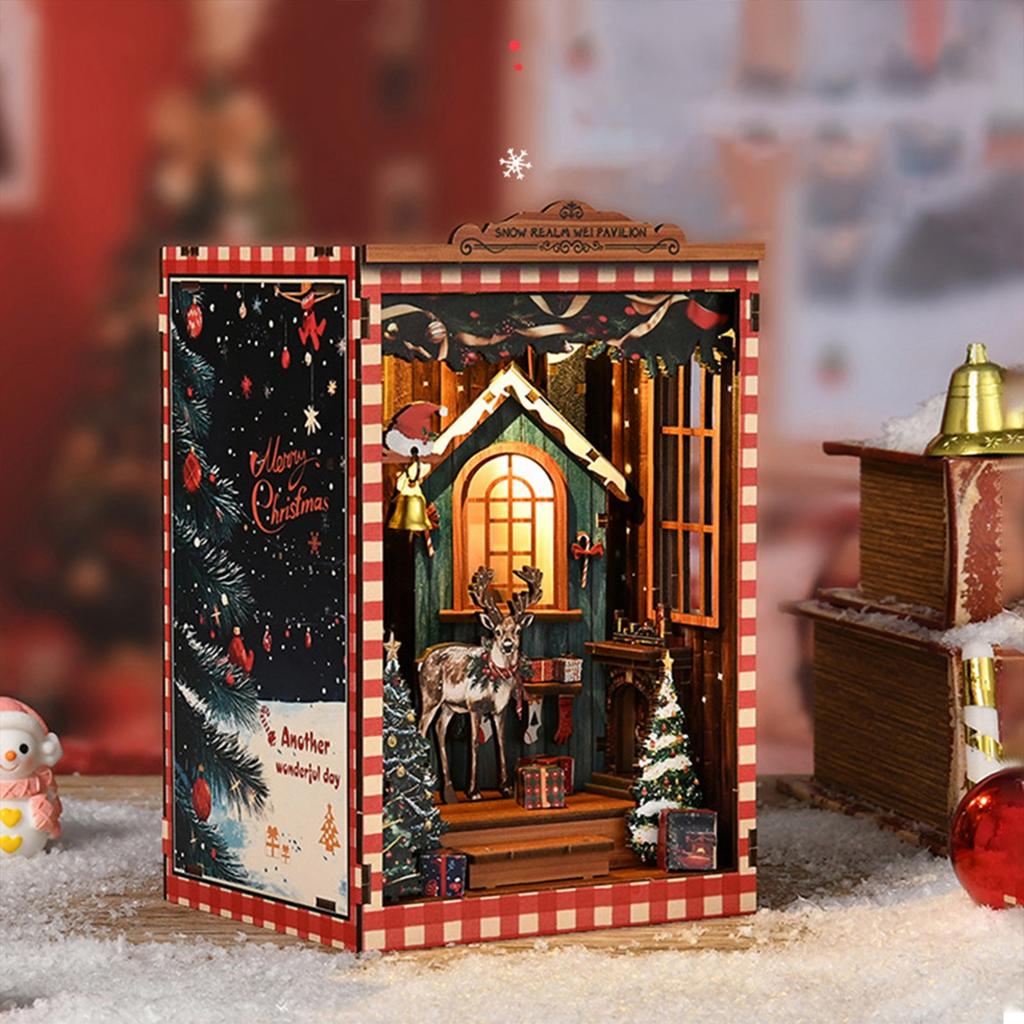 Sada Koutek pro dospělé Vánoční knihu, 3D dřevěná chata puzzle, Vánoční knihy, Vynikající dekorace na knihovnu pro každou příležitost
