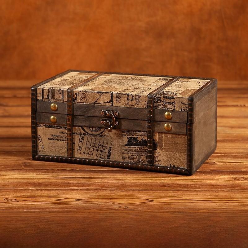 Wooden Retro Jewelry Storage Box With Lid For Cosmetics Accessories Organization