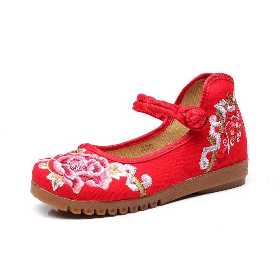 Flat Shoes, Beef Tendon Sole Loose Fat Feet Large Size Women's Shoes, Middle-aged and Elderly Mother Shoes Embroidered Cloth Shoes Single Shoes