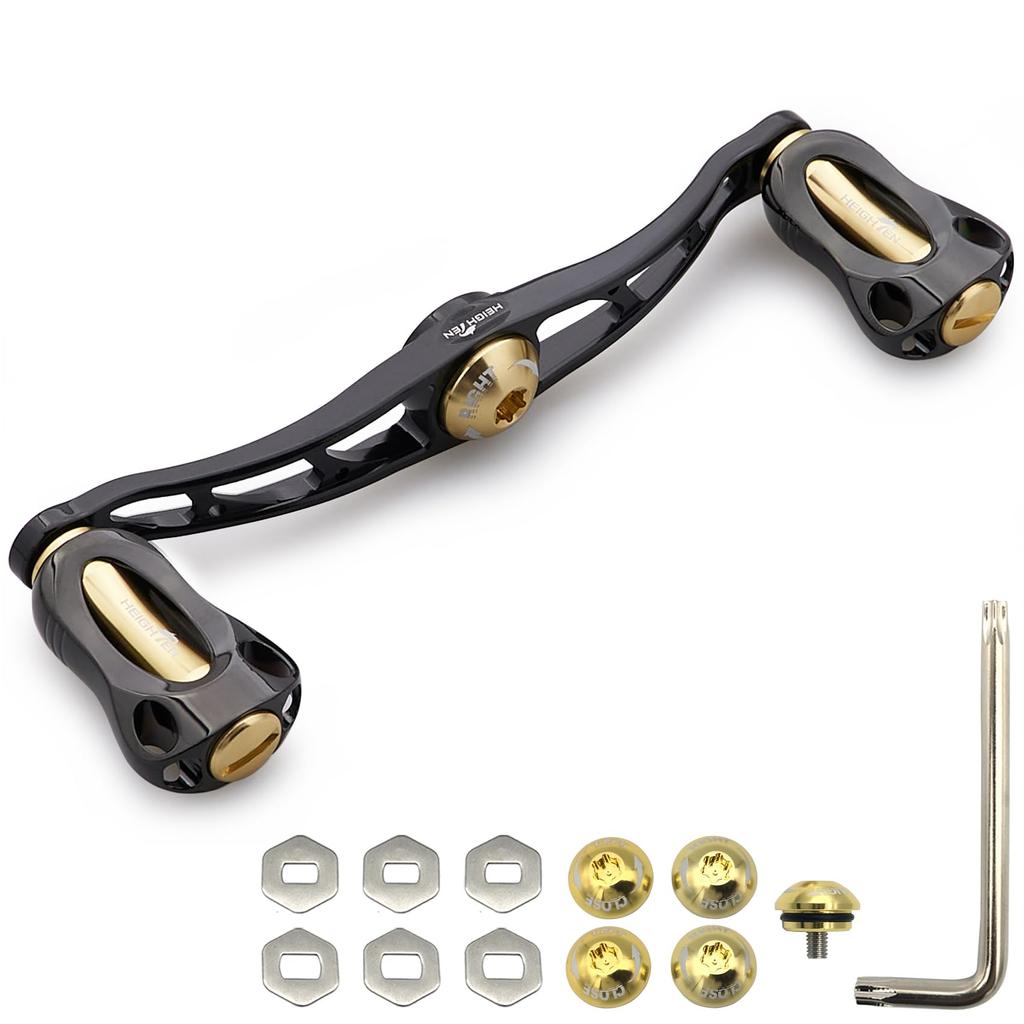 HEIGHTEN Reel Handle with 22mm Knob for Abu Universal Baitcasting Reels Fan Series 115/88mm Shimano, Daiwa, (Black & Gold, 115mm) (860)
