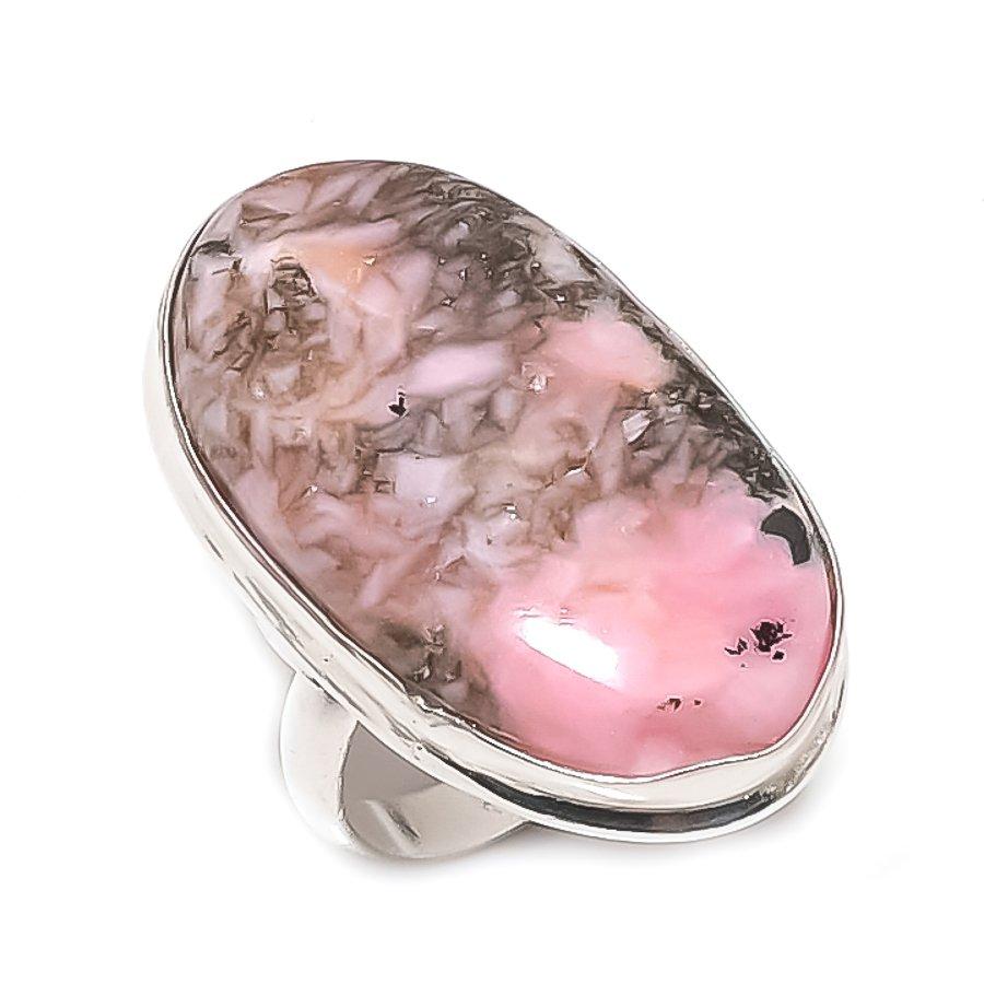 Pink Opal Gemstone Handmade 925 Sterling Silver Jewelry Ring Size 7.5 w3T71
