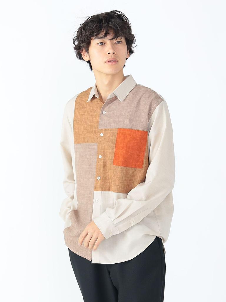 Beams Heart Men's Large/Small Polyester Twill Gradient Crazy Shirt, Beige, Medium