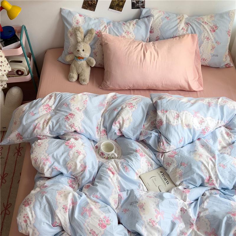 Set de lenjerie de pat 100% bumbac nor ultra-moale prietenos cu pielea set de 4 piese husă de plapumă respirabil clasa A textile de casă