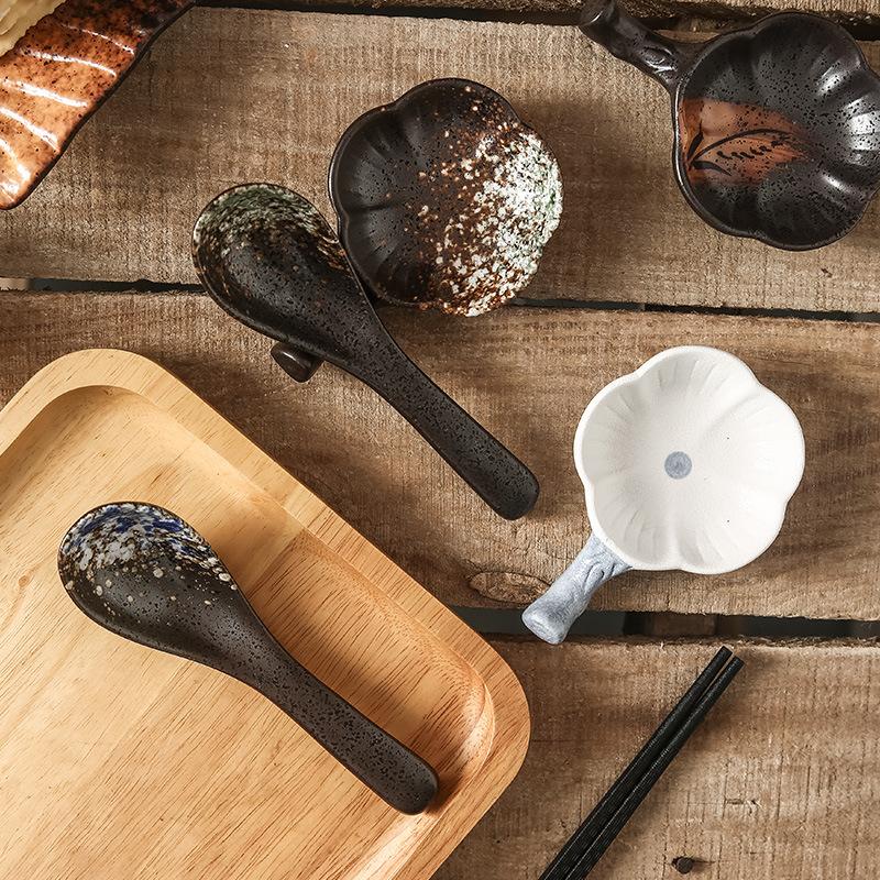Japanese Spoon Countertop Spoon Black Tableware Household Soup Small Spoon Ceramic Rice Spoon