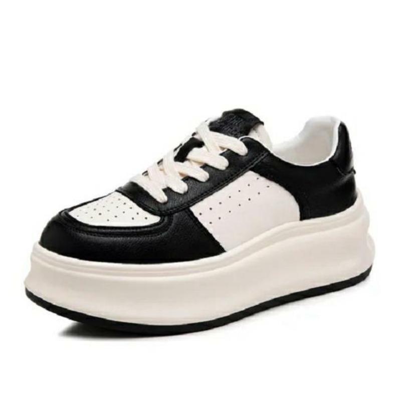 Fashion High Quality 6CM Newest Light Thick-Soled White Shoes Woman Spring Lace-Up Casual Sneakers Genuine Leather Vulcanized Shoes
