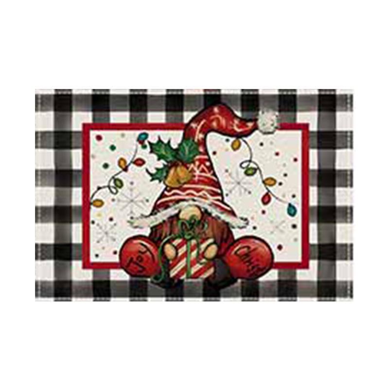 Christmas Snowman Snowflake Plaid Table Mats - Festive Insulated Linen Tablecloth for Party Decoration