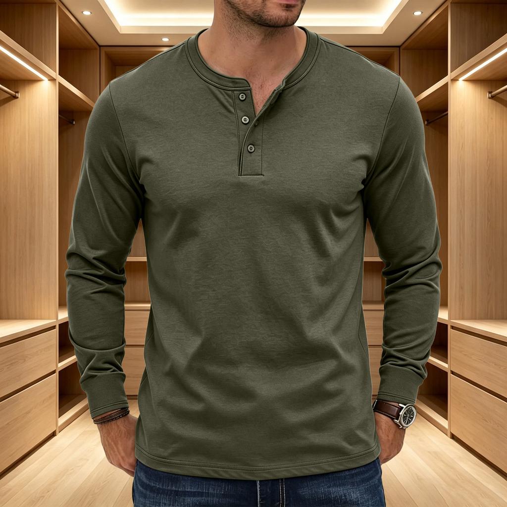 Men's Casual Long Sleeve Neck Slim Top for Gym Workout