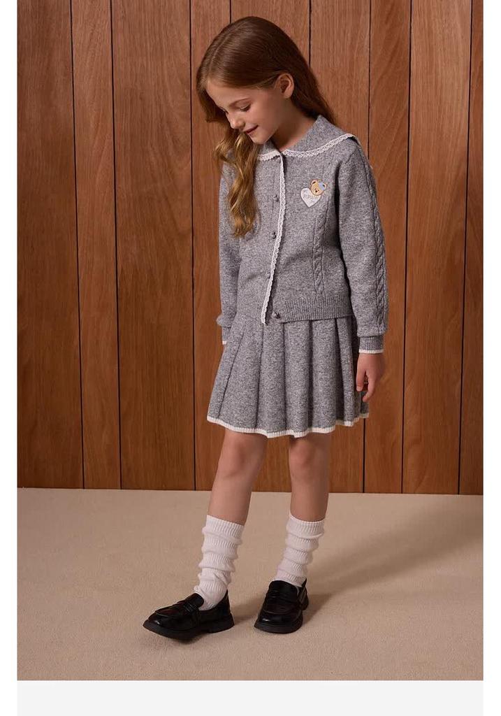 PawinPaw Girls' Cartoon Bear Cardigan & Skirt Set