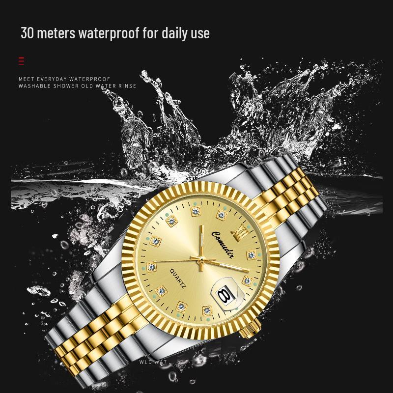 Luminous Waterproof Quartz Couple Watches - Men's & Women's Casual Pair with Calendar