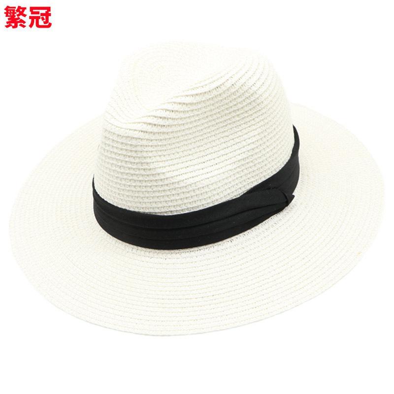 Women Wide Brim Straw Panama Roll Up Hat Fedora Beach Sun Caps UPF50+ Beach Outdoor Hat with ribbon