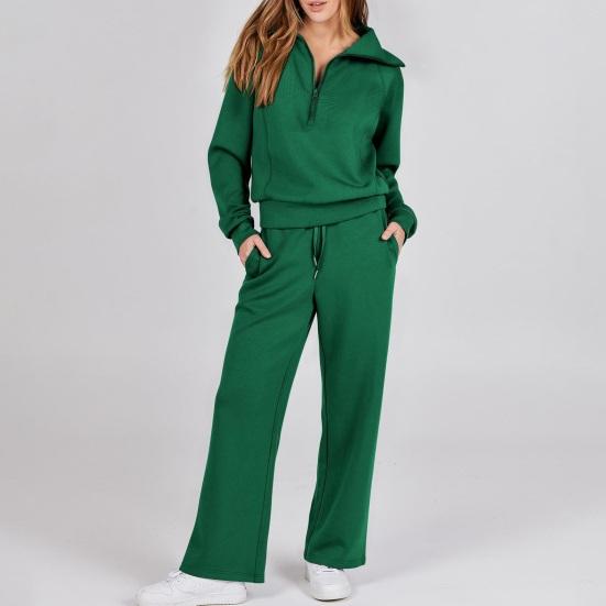 Damen Zweiteilige Outfits Herbst Casual Halber Reißverschluss Trainingsanzug Lounge Set Langarm Pullover Oberteil Und Weitbeinige Hose Trainingsanzug Sets