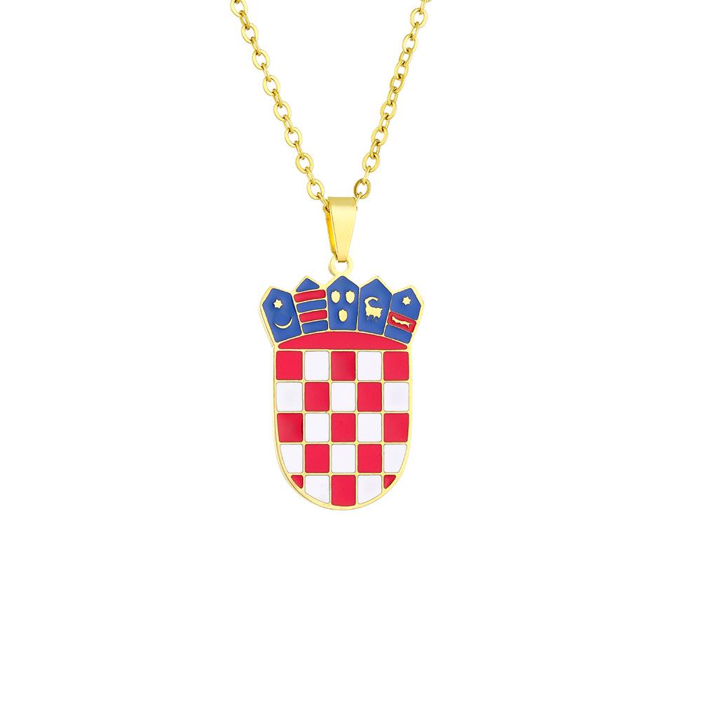 Stainless Steel Croatian Coat of Arms Pendant Necklace for Men & Women - Geometric Titanium Steel Design