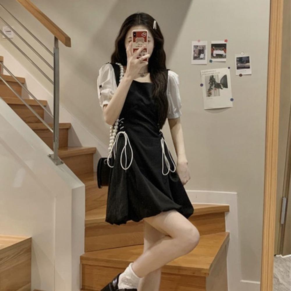 Sweet A- Line Fairy Dress High Waist Puff Short Sleeve Dress Fashion Short Dress Women Vacation