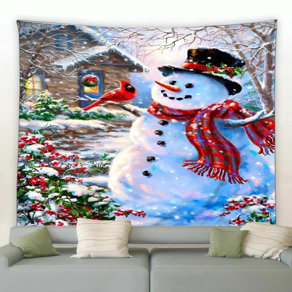 Christmas Cartoon Naughty Snowman Tapestry Living Room Sofa Home Decoration Christmas Gift